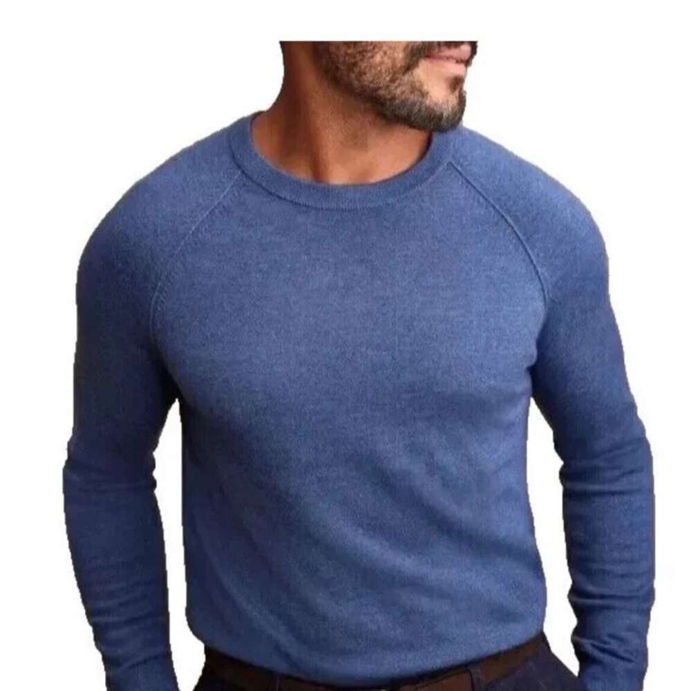 VTG BANANA REPUBLIC SWEATER MEN‎ L BLUE 100% ITALIAN MERINO WOOL CREW NECK LUXE